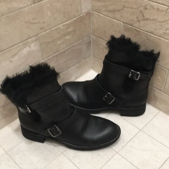 EUC Bass Mara Fur Waterproof Leather Boots Black Size 8.5 - Picture 5 of 10